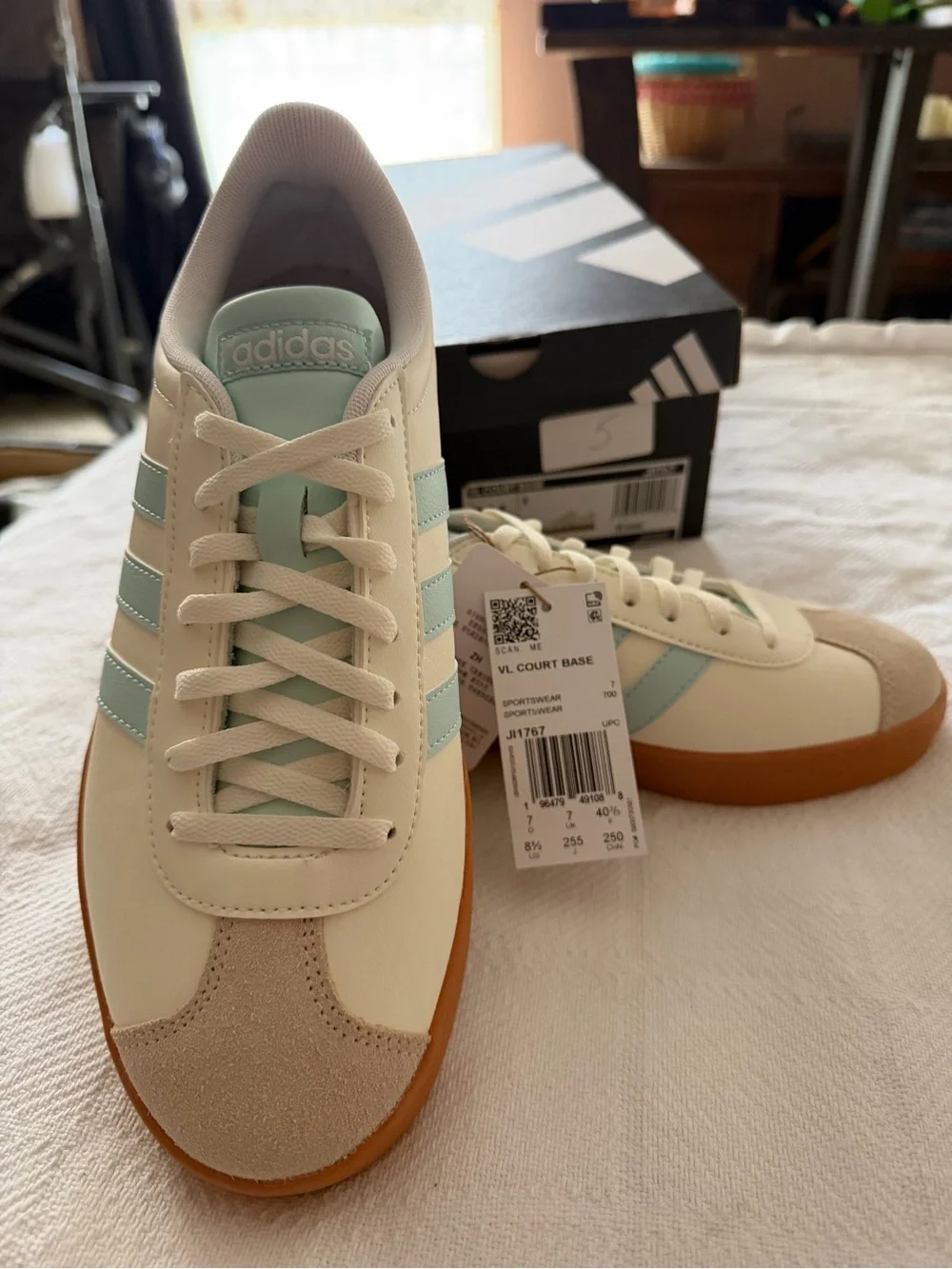 Adidas VL Court Base Women’s Sneakers - Cream, Light Blue & Gum - Picture 2 of 10
